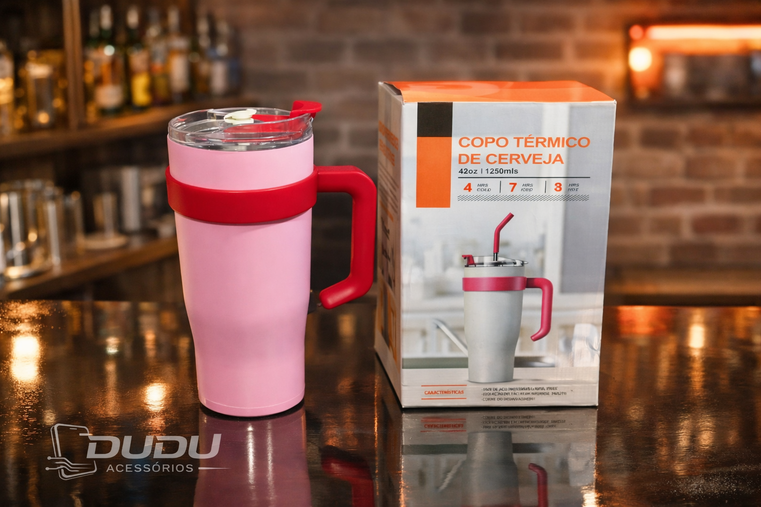 🍺 Copo Térmico de Cerveja 1250ml com Tampa e Canudo - miniatura 3